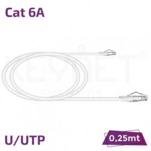 Latiguillo de datos Cat6A U/UTP 26AWG 50μ" LSZH blanco 0,25mt