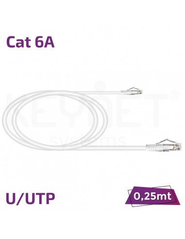 Latiguillo de datos Cat6A U/UTP 26AWG 50μ" LSZH blanco 0,25mt
